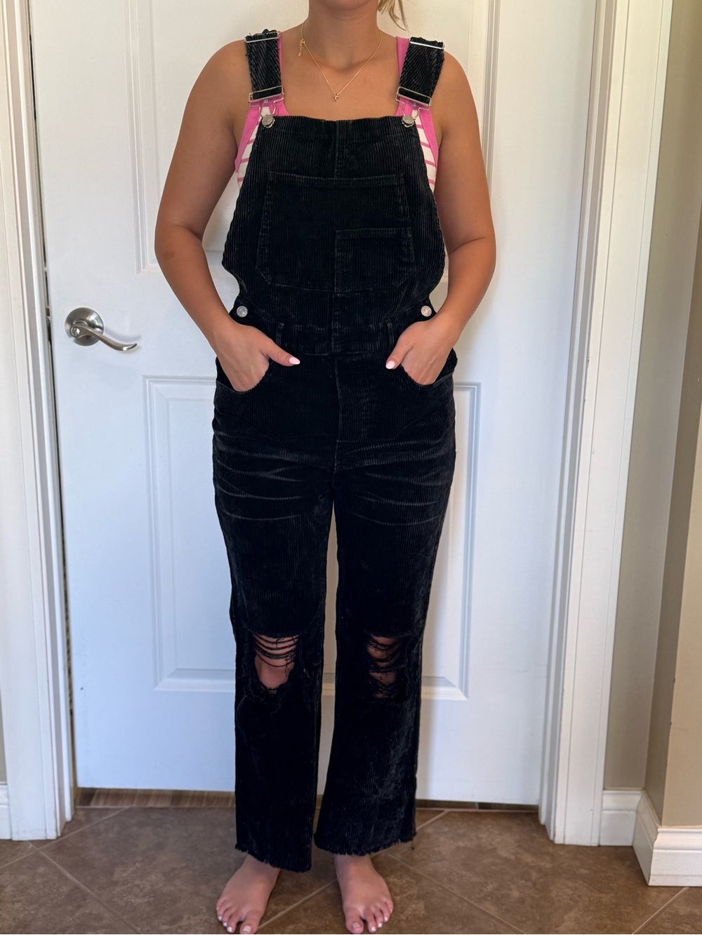 BiBi Black Corduroy Dungaree Overalls with Brushed Texture